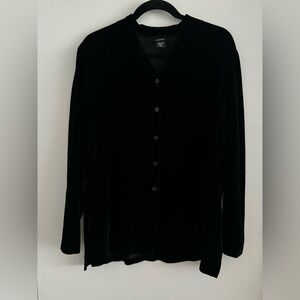 Velvet Eileen Fisher Black Velvet Button Down Split Hem Vintage Med